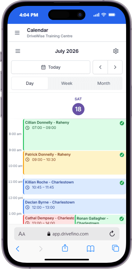 Drivefino mobile day calendar