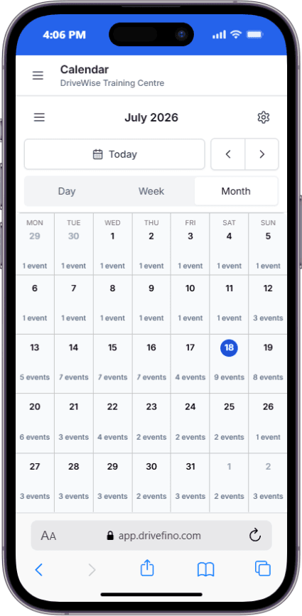Drivefino mobile month calendar