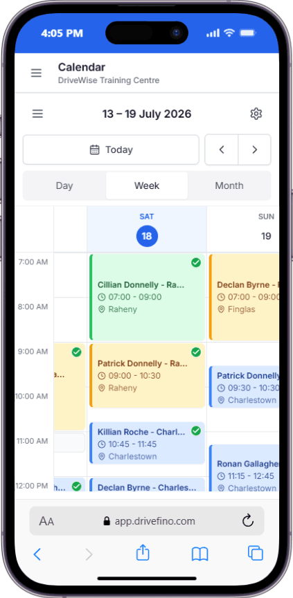 Drivefino mobile week calendar